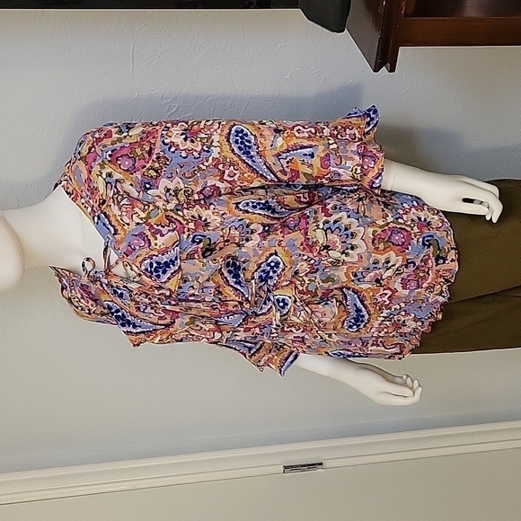 Melissa PAIGE 1990s Rainbow Ruffle Paisley Broomstick Tunic Small - Picture 2 of 10